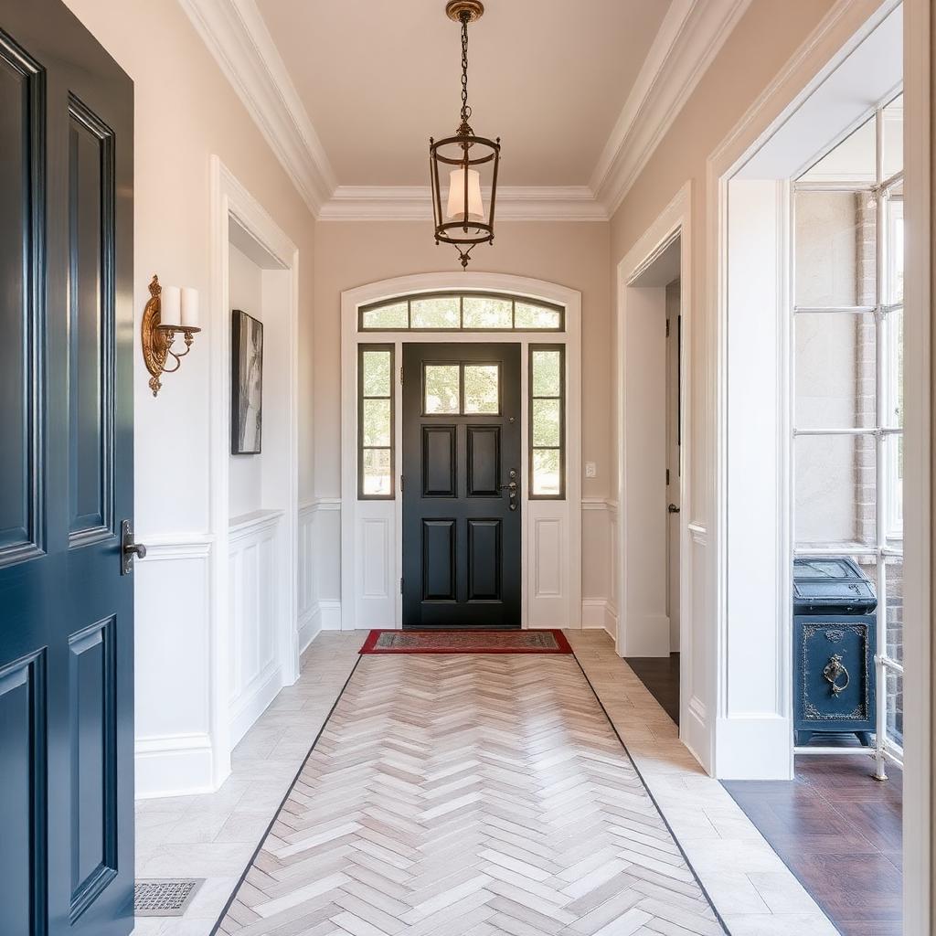 Entrée rénovée avec carrelage chevron