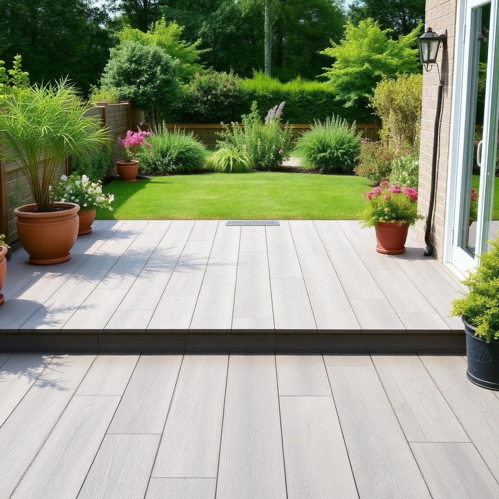 Terrasse extérieure carrelée effet bois